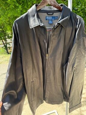 Ralph Lauren Black Leather Bomber Jacket